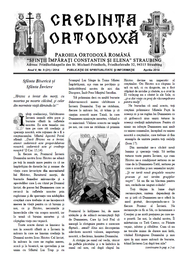 Credinta Ortodoxa Aprilie 2014 (dati click pe imagine pentru a descarca revista)